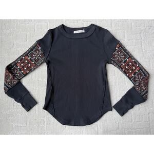 FREE PEOPLE All In Cuff Top Thermal Waffle Knit Long Sleeve Aztec